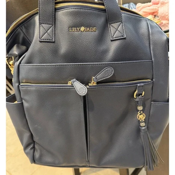 Lily Jade Anna Navy Blue Vegan Leather Diaper Bag Backpack Crossbody Tote - Picture 3 of 17